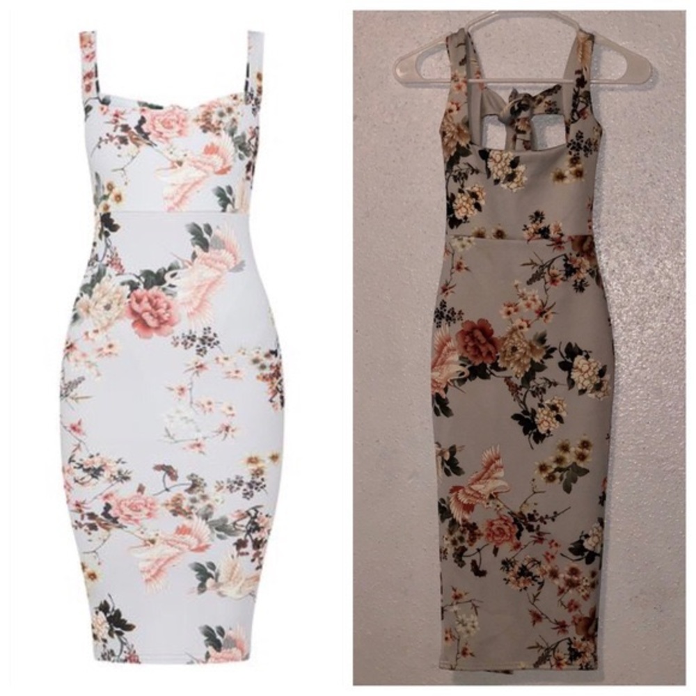 Floral Square Neck Tie Back Dress
